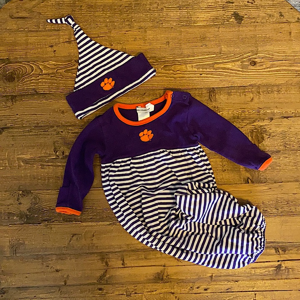 Newborn Clemson gown and hat